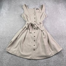 Tommy Hilfiger Dress Womens 10 Beige Waist Tie Fit Flare Preppy Pullover
