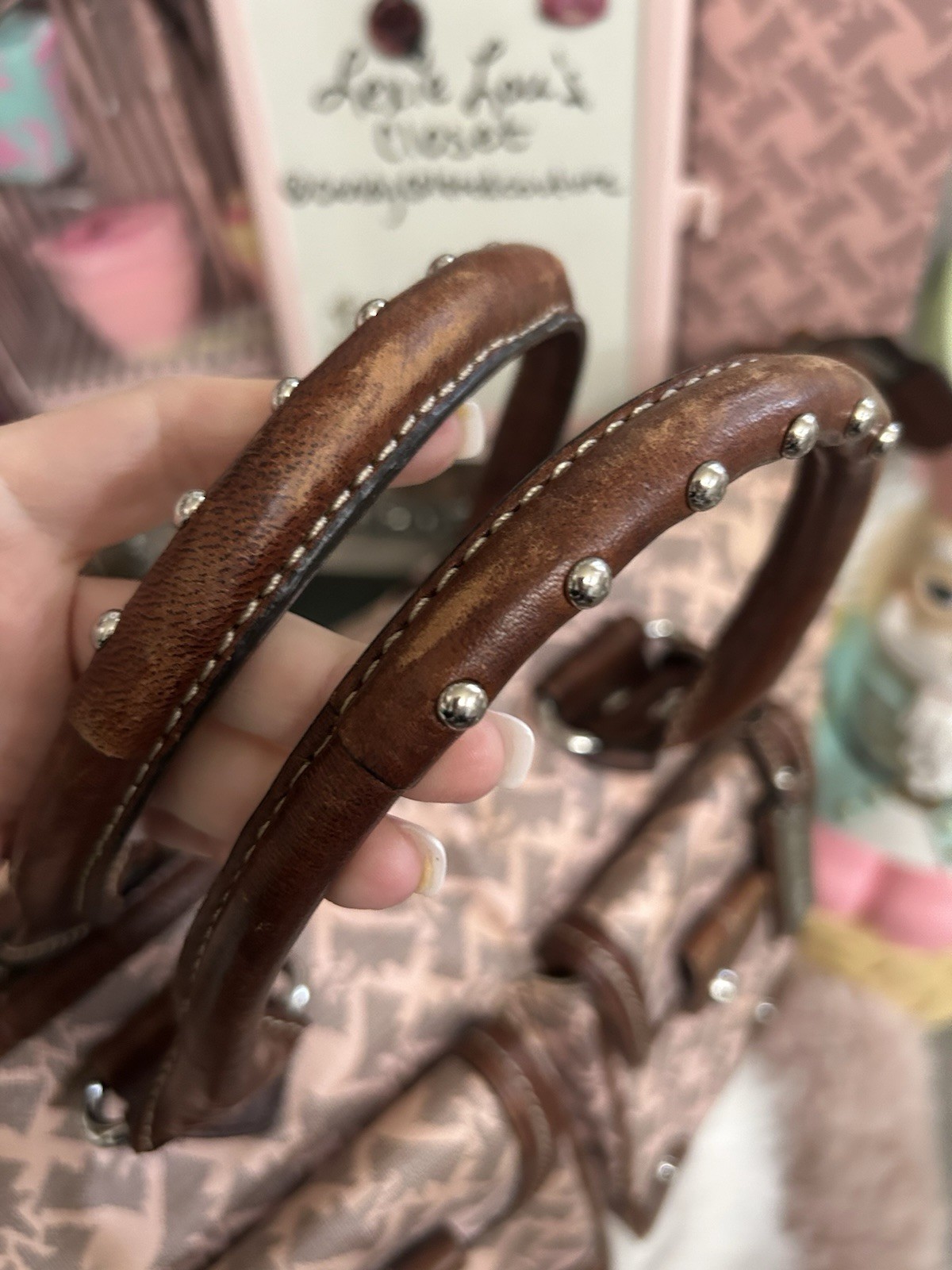 Vintage Juicy Couture Pink Scottie Dog Monogram Brown Leather Couture Baby Bag