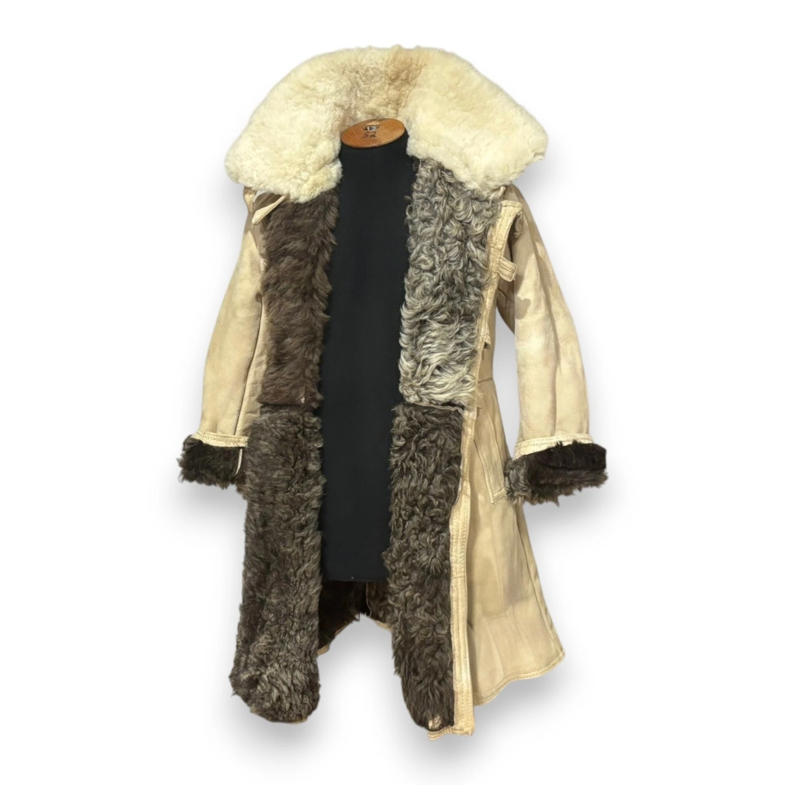 Soviet Army Sheepskin Shearling Coat Heavy Winter Fur Bekesha Jacket Beige L image 3