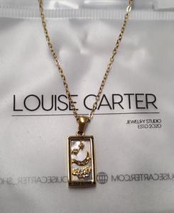 Authentic Louise Carter 14K Gold Plated The Moon Tarot Card Necklace 18"+2"