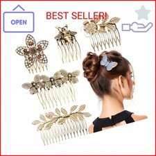 6pcs Vintage Hair Side Combs for Women Decorative,Butterfly Flower Leaf Pearl Rh