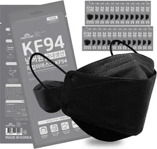 KF94 Black Face Masks 25 Individually Packaged Large Made in Korea