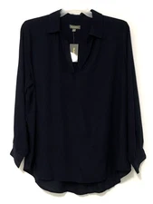 Style & Co Plus Size 2X Industrial Blue Rayon Johnny-Collar Long-Sleeve Top