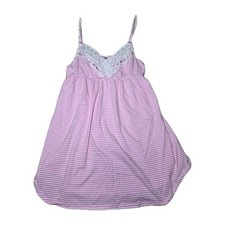 Victoria  s Secret Pink Stripe Lace Babydoll Slip Nightgown Womens M Y2K Coquette