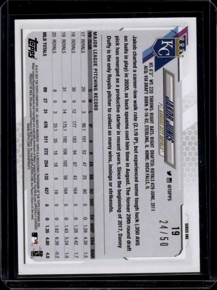 2021 Topps Father's Day #19 Jakob Junis 24/50 Kansas City Royals Baseball Card - Image 2 of 2