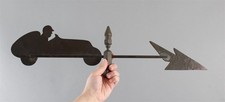 Antique 1930s Cut Brass American Folk Art RACECAR & Hammered Arrow Weathervane