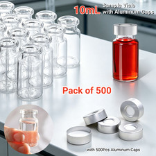 500PCS 10mL Clear Glass Vials Lab Headspace Vials 20mm Crimp top Flat Bottom