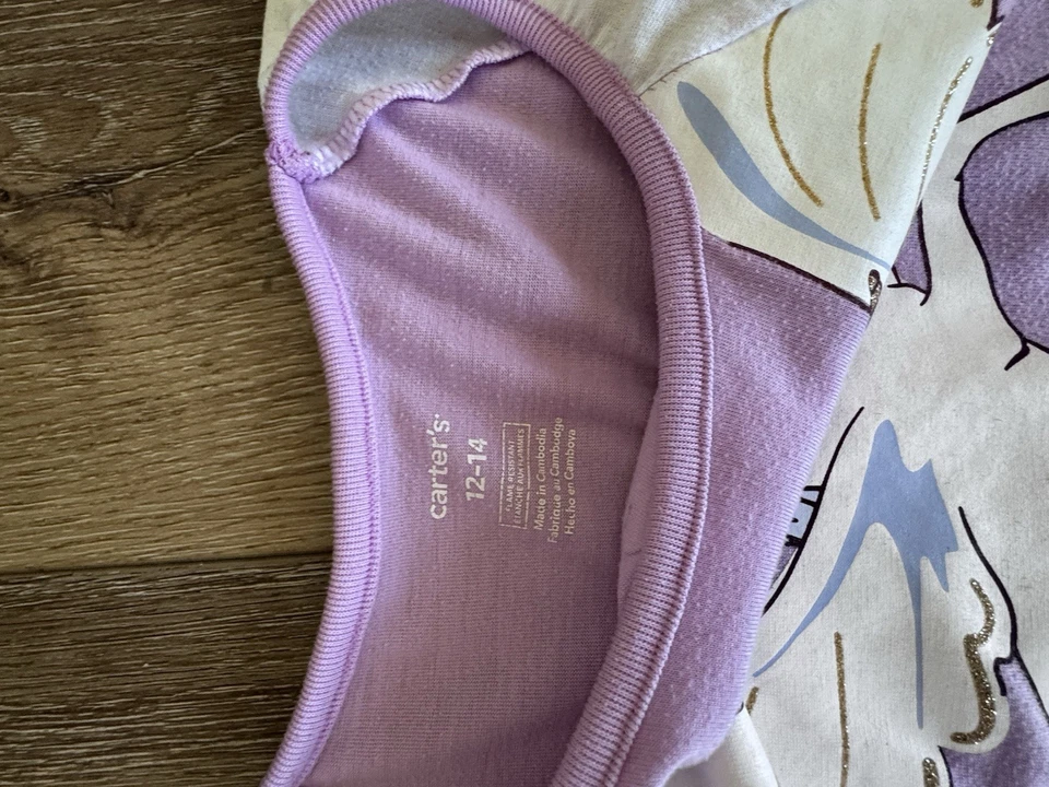 Brand new girl's size 12-14 Carter's nightgowns pajamas 2 pk. unicorn pastels - Image 3 of 4