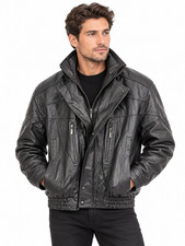 Men s Genuine Leather Double-Breasted Jacket with Zip-Out Lining