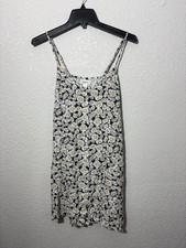 Japna Daisy Floral Mini Dress Womens Medium Black White Rayon Button Front 
