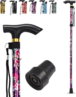 LZZAZ Folding Walking Sticks for Women, Adjustable Height Folding Walking Sticks