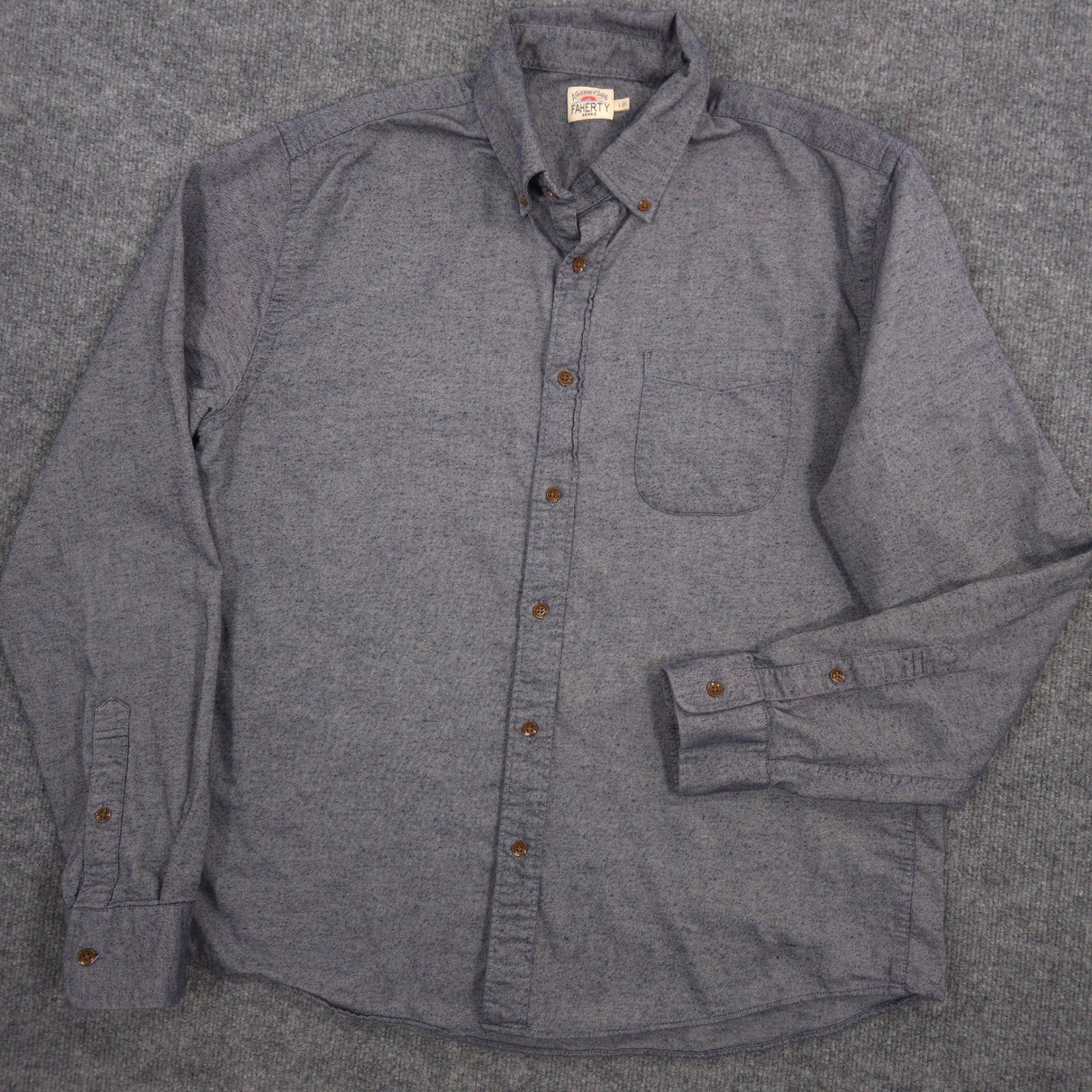 Faherty Flannel Shirt Mens Large Blue Speckled Front Pocket Button Down Outdoor