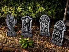 4 Tombstones 43cm Gravestone Outdoor Halloween Decoration Prop Graveyard Garden