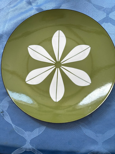 Vintage 12" Catherineholm Green & White Lotus Enamel Round Serving Platter