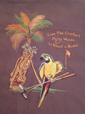 Caribbean Mens Shirt XL Parrot Polly Cracker Birdie Golf Embroidered Camp Cruise