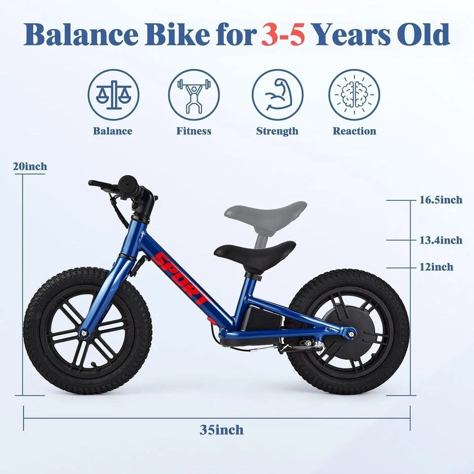 Bicicleta Eléctrica 24V 100W para Niños 3-5 Años con Neumático Inflable de 12" y Asiento Ajustable Foto 3 de 4