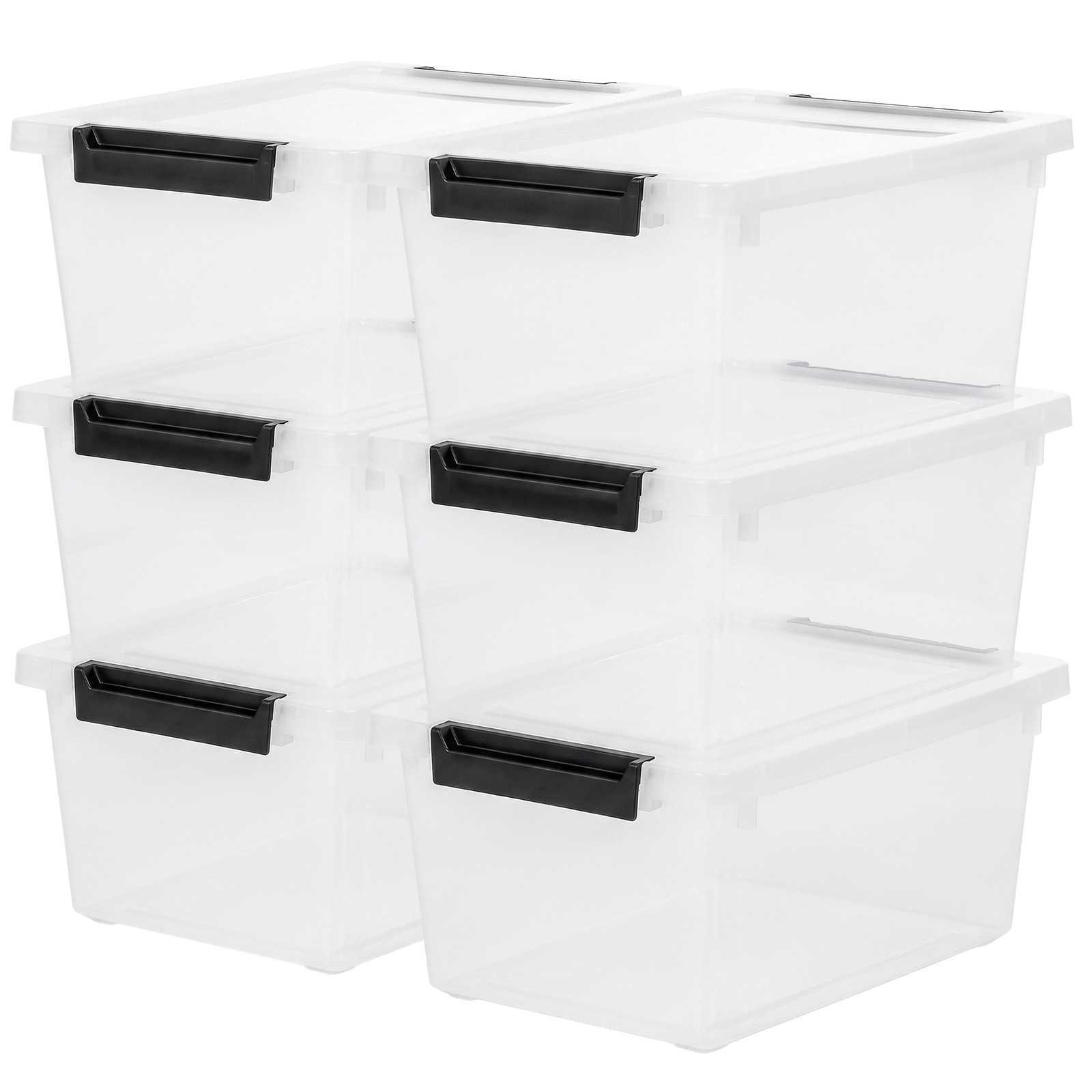 IRIS USA 1 Qt Storage Bins, Plastic Stackable Organizers w/ Lids, Clear, 6 Pack