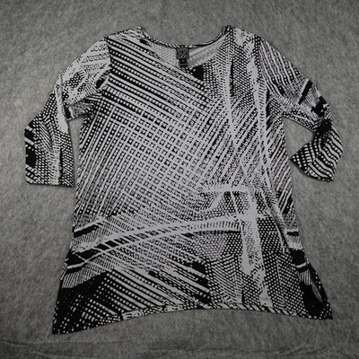 Clara Sun Woo Top Women Extra Large Black White Abstract Print 3/4 Sleeve Tunic