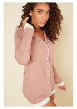 New Cosabella Bella Long Sleeve Top  Boxer Shorts Pajama Set LG Pink 88202