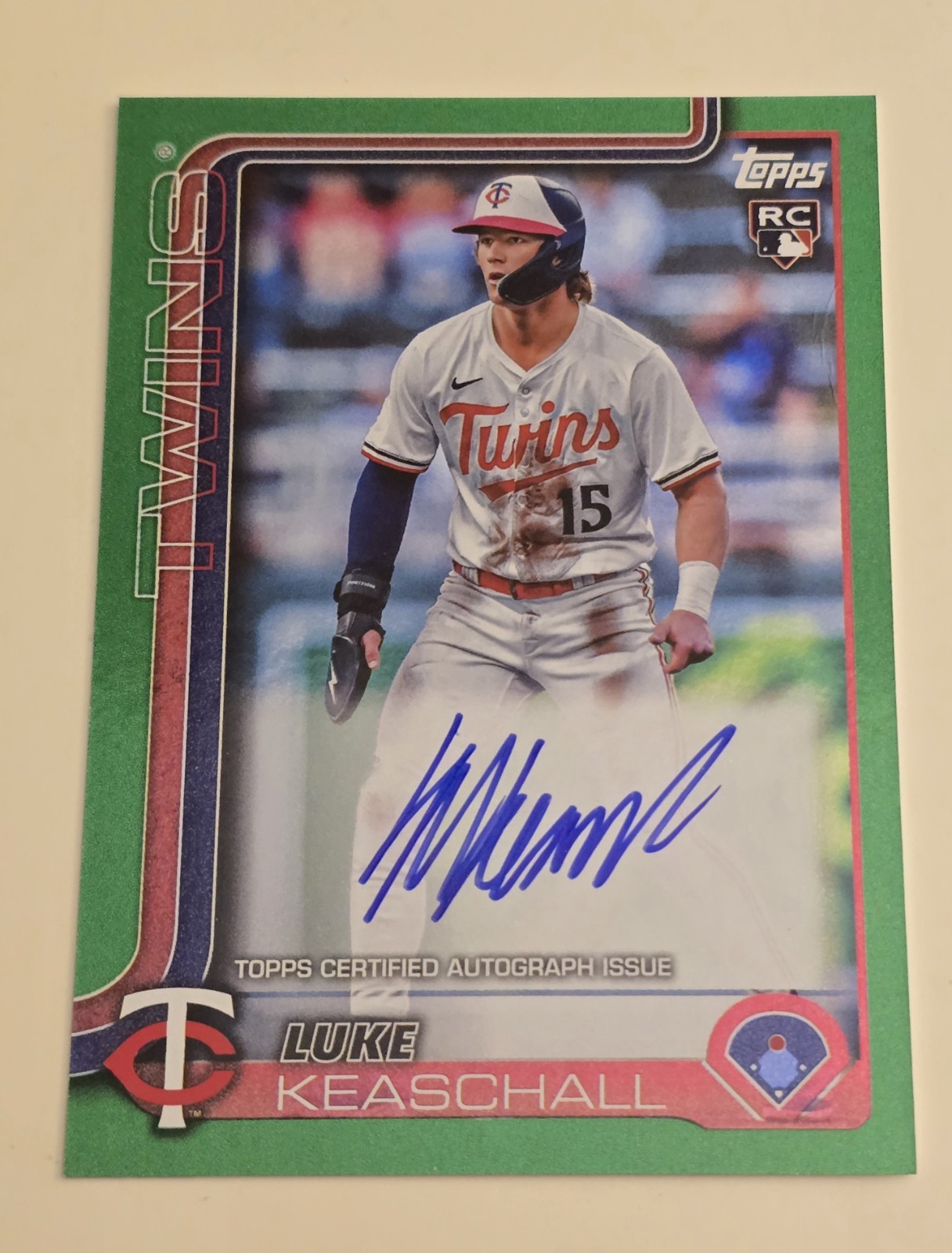 LUKE KEASCHALL 2025 Topps Update REAL ONE GREEN ON-CARD AUTO RC Twins #d 8/99