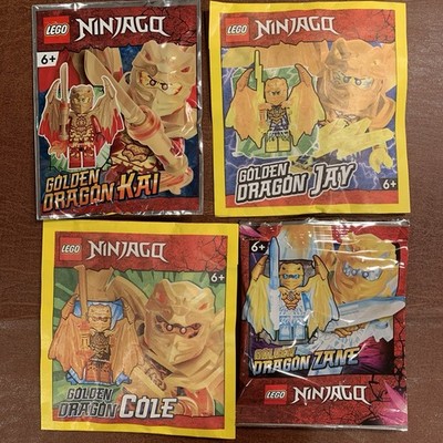 LEGO Ninjago Crystalized Golden Dragon Kai Jay Zane Kai Minifigures Foil Set NEW