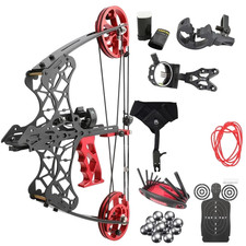 Compound Bow Archery Set Black Red with Sight Wax Wrench Accessories Used