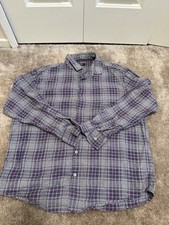 Alfani Mens XL Long Sleeve Button Up Shirt Blue Gray Plaid Cotton AX