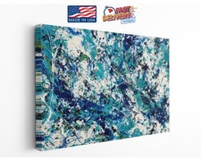 Modern Blue Abstract Canvas Art Pollock Inspired Wall Decor