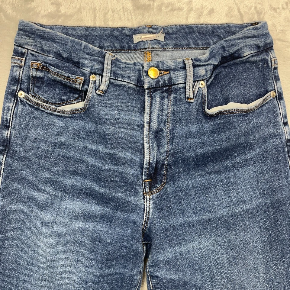 Pantalones de mezclilla Good American para mujer 10/30 azules buenas piernas acampanados elásticos informales Y2K Foto 2 de 4