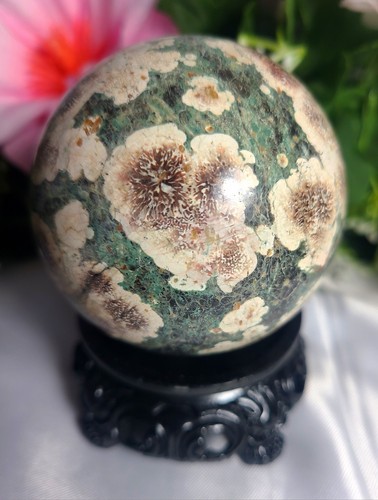 X Large! 2.7" 68mm 382g Rare Green Sakura Cherry Blossom Sphere Crystal Ball - Picture 9 of 16