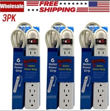 3X New 3FT 6 Outlet Safety Surge Protector Plug AC Wall Power Strip Extension