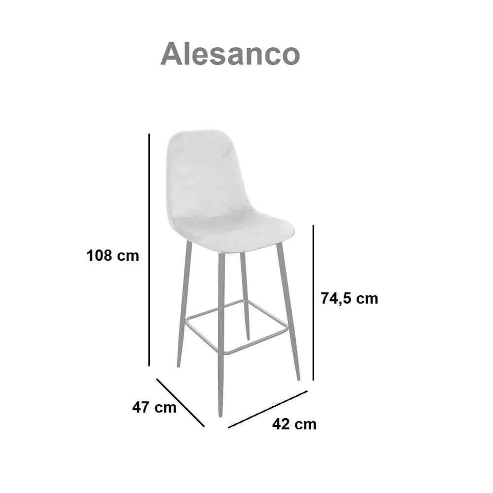 Set 2 sillas altas de bar, tapizadas, tela terciopelo azul - Alesanco - Imagen 2 de 2