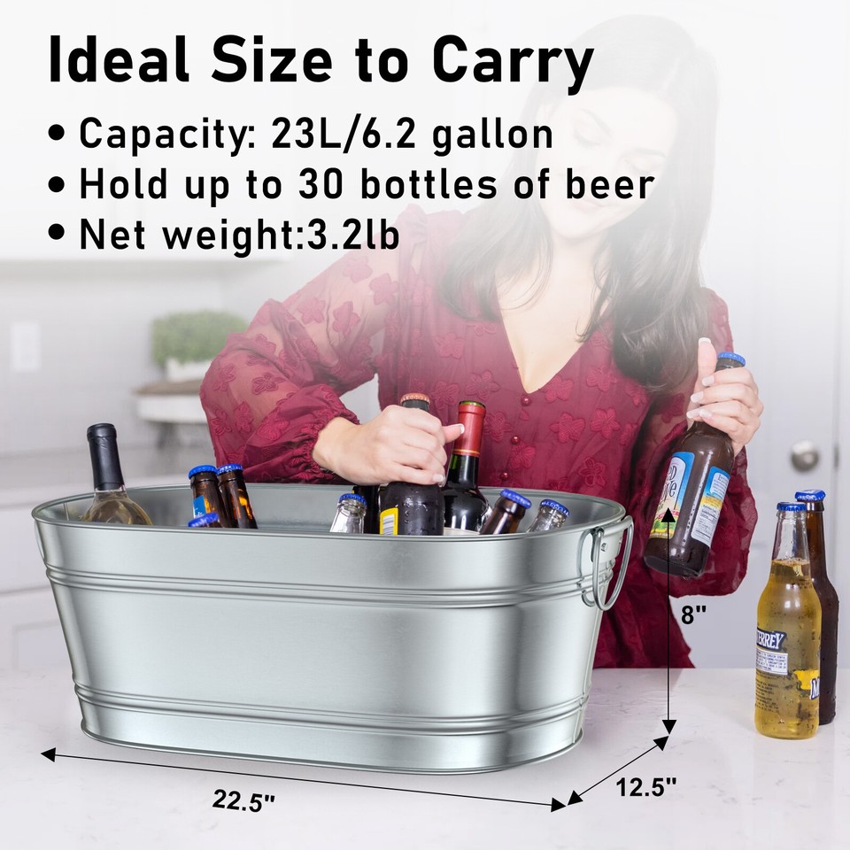 6.2 Gallon Beer Beverage Tub Ice Bucket Storage Container with Handles ...
