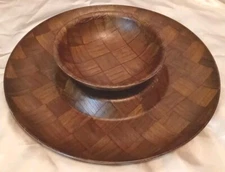 VTG MCM Weavewood Magnetic Rustic Wooden Chip & Dip/ Party Hostess Tray-READ