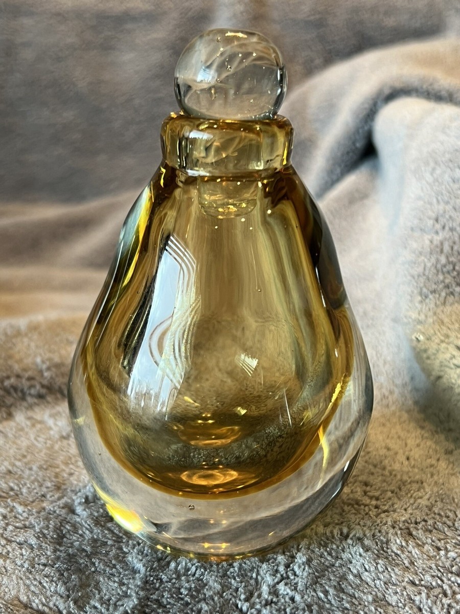 Amber Pear Shape Blown Glass Perfume Bottle With Clear Glass Stopper Tall