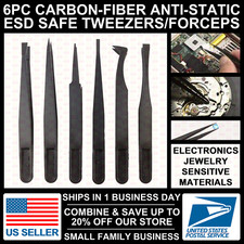 6PC Anti-Static Carbon Fiber Electronic Tweezers Forceps Jewelry-Making Repair