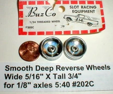 BuzCo 1 Pair Smooth Chrome Slot Car Wheels #202C Vintage 5/16" X 3/4" NOS 1/24th