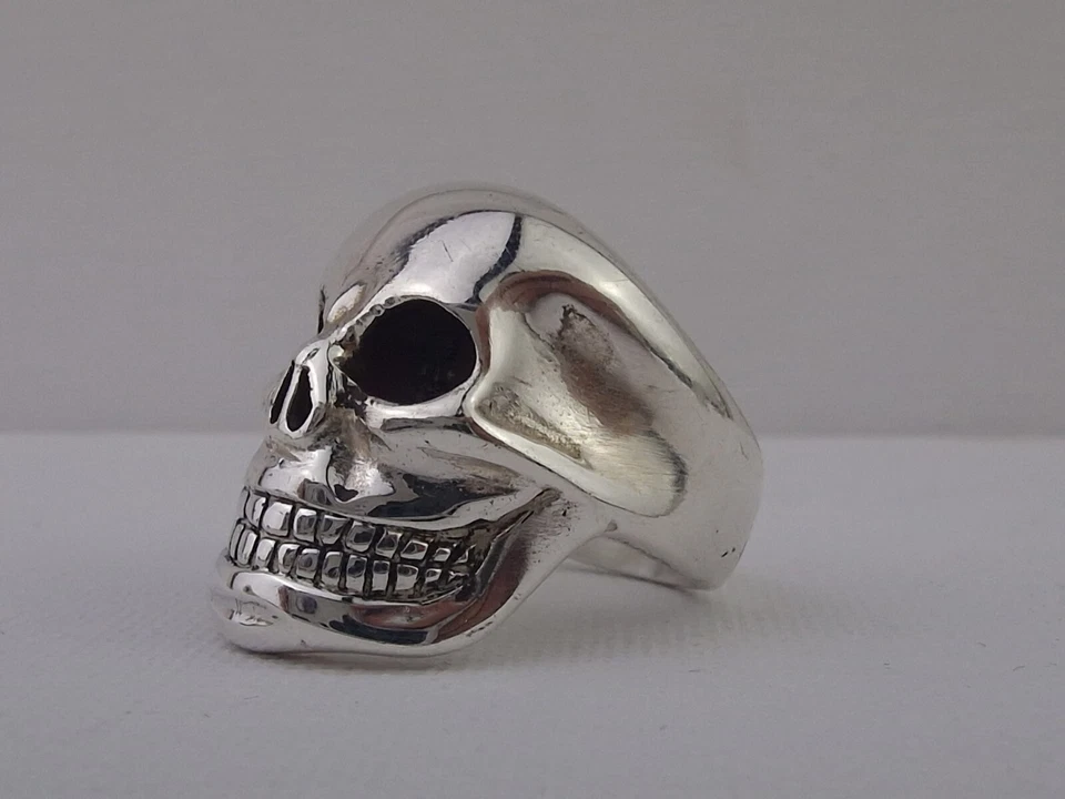 Huge Heavy 925 Sterling Buffed Silver Ring Biker Skull custom bespoke Size UK HM - Image 4 of 4