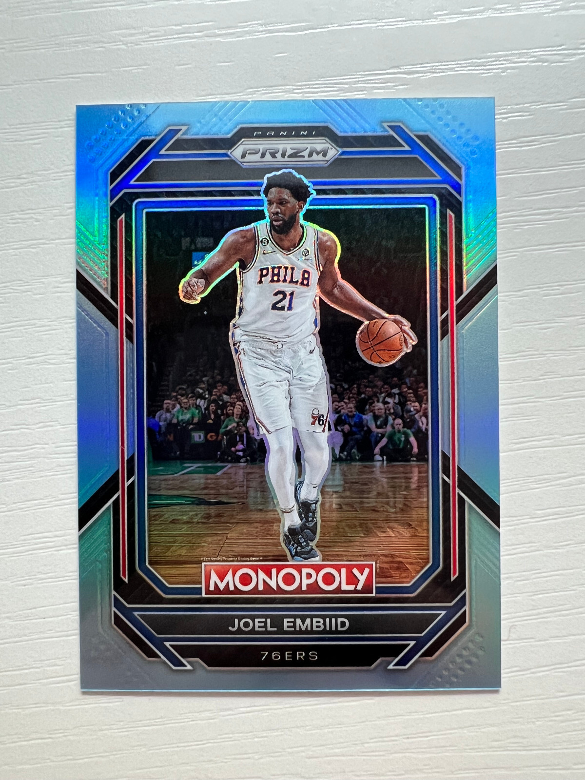 2022/23 Monopoly Prizm Joel Embiid SP Light Blue Prizm /199 Philadelphia #67 SP