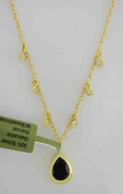 ECHTE 1,75 kt Granat & weiße Saphire Halskette 925 Silber (goldfarben) - Neu mit Etikett