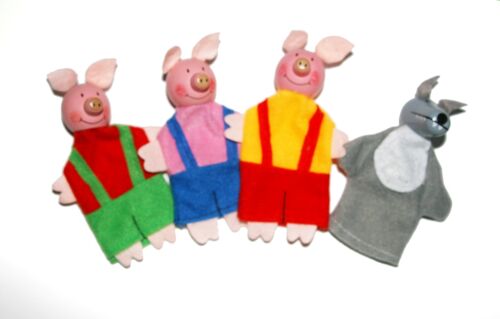 Three Little Pigs Wolf finger puppets, Story telling Nursery Rhymes Fairy tales - Picture 1 of 4