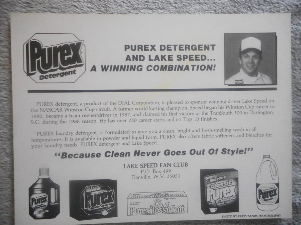 Folleto postal Lake Speed firmado 1992 #83 PUREX Chevy Winston Cup Nascar @6x8 Foto 3 de 3