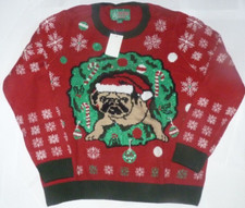 NEW UGLY CHRISTMAS Sweater Holiday XMAS Women Ladies Pug Dog Puppy XL NWT A445