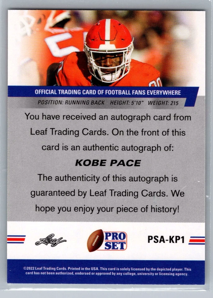 2022 Pro Set Draft #PSA-KP1 Kobe Pace Autographs - Image 2 of 2