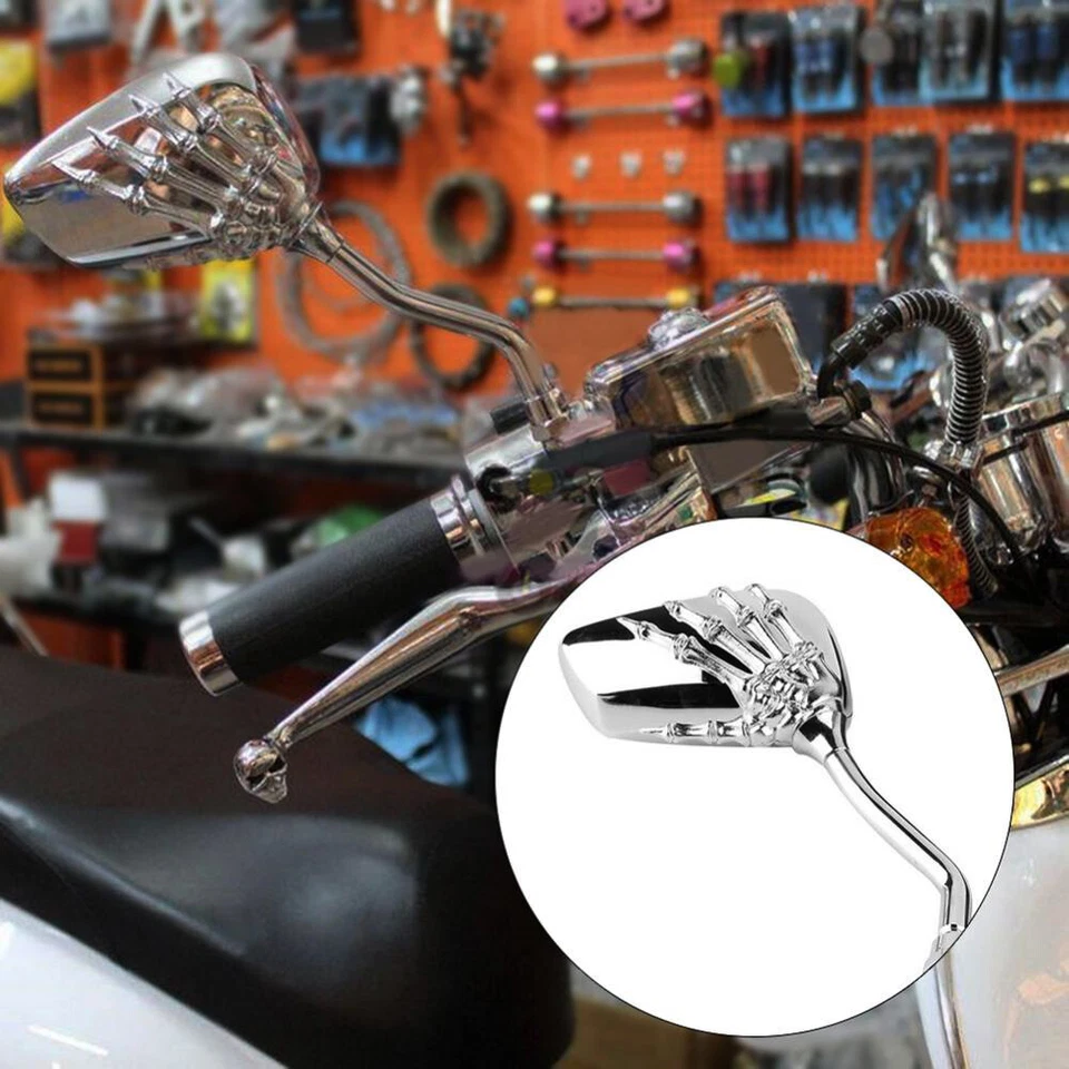 2x Chrome Motorcycle Skull Skeleton Hand Rearview Side Mirrors For Harley Honda - Image 4 of 4