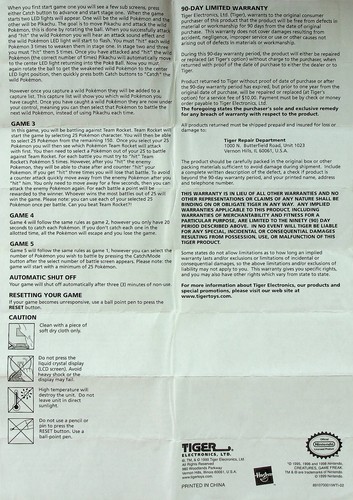 Pokemon Poke Ball Instructions (1999) - Pikachu - Tiger Electronics - Pre-Owned - Picture 3 of 3