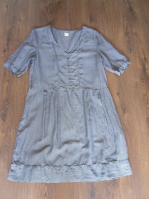 120% LINO NAVY / WHITE POLKA DOT COTTON & SILK SHORT SLEEVE DRESS - SIZE EUR 46
