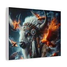 Native Indain Buffalo Spirit Lives Forever Canvas Wall Art Home Decor, Painting