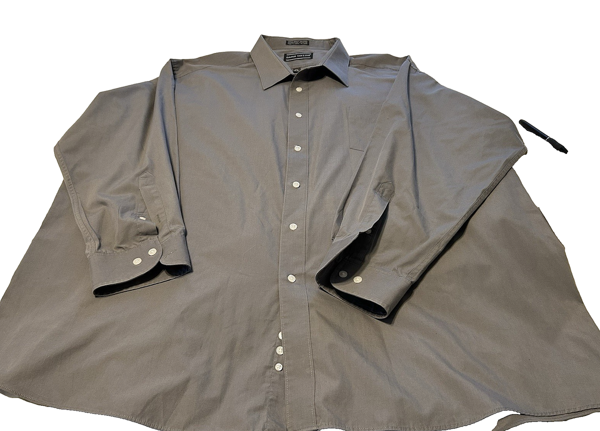 david taylor long sleeve dress shirts David Taylor Dress Shirt Men's Size 16.5 34/35 Pocket Long Sleeve Tan