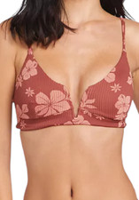 Volcom Juniors' Sunbaked Floral Ribbed V-Wire Bikini Top Size M - Mauverose